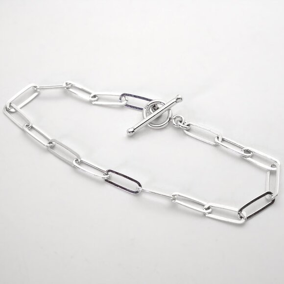 925 Sterling Silver Paperclip Toggle Clasp Bracelet 7 inch, Dainty Bracelet - Picture 5 of 9